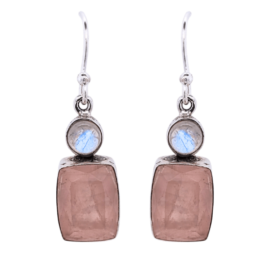 Rose Quartz Moonstone Eclectic Earrings natural gemstone wholesale vendor US