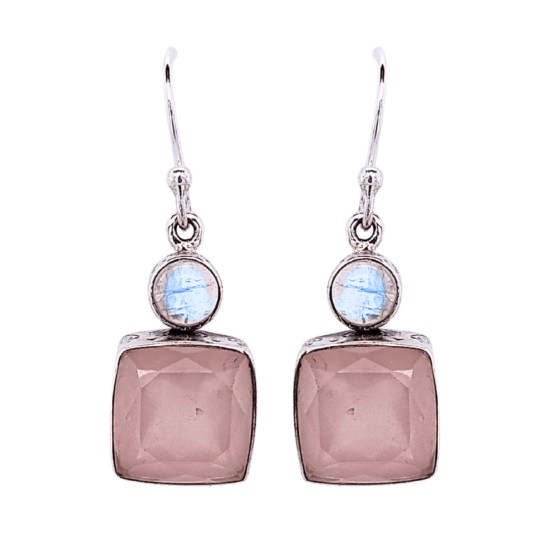 Rose Quartz Moonstone Eclectic Earrings natural gemstone wholesale vendor US