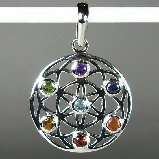 Chakra Flower of Life Pendant sterling silver natural gemstone jewelry wholesale vendor