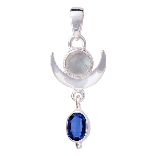 Moonstone Kyanite Crescent Moon Pendant