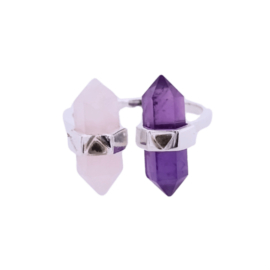 Amethyst Rose Quartz Crystal Love Ring wholesale sterling silver unique jeweler near you