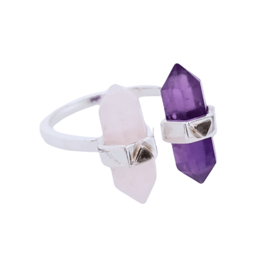 Amethyst Rose Quartz Crystal Love Ring wholesale sterling silver unique jeweler near you