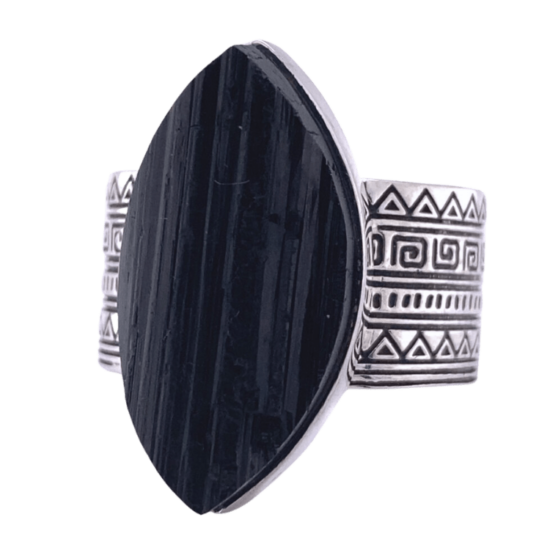 Black Tourmaline Sacred Tribe Unisex Multi Shapes Ring wholesale sterling silver unique exclusive jewelry