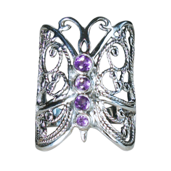 Amethyst Butterfly Filigree Ring new age sterling silver jewelry