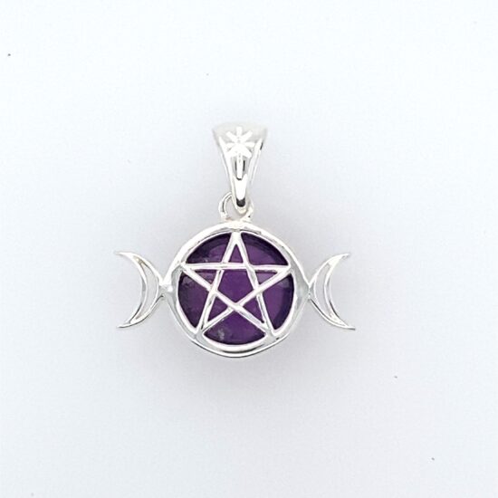 Reversible Triple Moon Goddess Pentacle Pendant - Amethyst sterling silver 925 Wholesale supplier gemstone