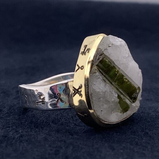 Tourmaline in Quartz Sun Tribe Art Unisex Ring vendor direct wholesale jewelry