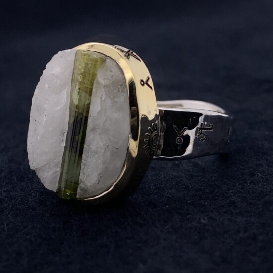 Tourmaline in Quartz Sun Tribe Art Unisex Ring vendor direct wholesale jewelry